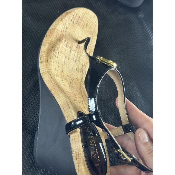 Lauren Ralph Lauren Naris Cork Wedge Sandals Buckle T-strap Thong Size 8.5 B - Picture 7 of 14